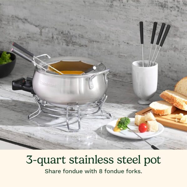 Cuisinart Fondue Pot, 3 Quart, For Chocolate, Cheese, Broth, Oil, Stainless Steel, CFO-3SSP1 - Image 2