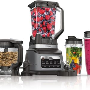 Ninja BN801 Professional Plus Kitchen System, 1400 WP, 5 Functions for Smoothies, Chopping, Dough & More with Auto IQ, 72-oz.* Blender Pitcher, 64-oz. Processor Bowl, (2) 24-oz. To-Go Cups, Grey