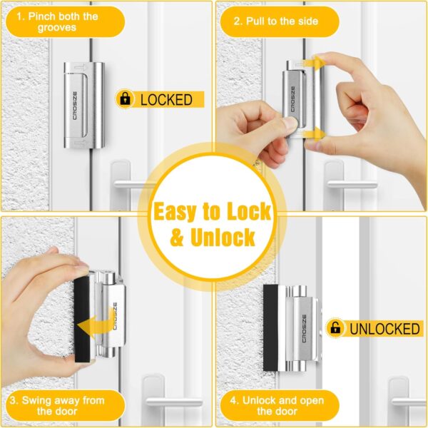 Home Security Door Lock, Upgraded Metal Door Reinforcement Lock, 3" Withstands 800 lbs of Impact for Inward Swing Doors, Defender Security Door Lock, Prevent Unauthorized Entry (Silver) - Image 5