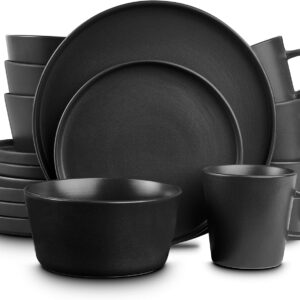 Stone Lain Coupe Dinnerware Set, Service For 4, Black Matte