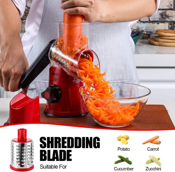 Geedel Rotary Cheese Grater, Kitchen Mandoline Vegetable Slicer with 3 Interchangeable Blades, Easy to Clean Grater for Fruit, Vegetables, Nuts - Image 5