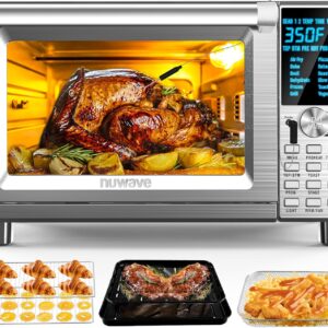 Nuwave Bravo Air Fryer Toaster Smart Oven, 12-in-1 Countertop Convection, 30-QT XL Capacity, 50°-500°F Temperature Controls, Top and Bottom Heater Adjustments 0%-100%, Brushed Stainless Steel Look