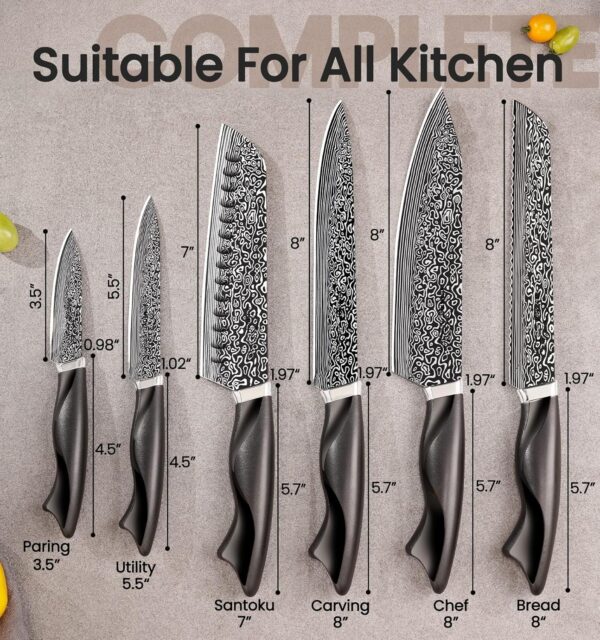 Knife Set, 15 Pieces Kitchen Knife Set with Built in Sharpener, High Carbon German Stainless Steel Knife Block Set, Dishwasher Safe - Image 2