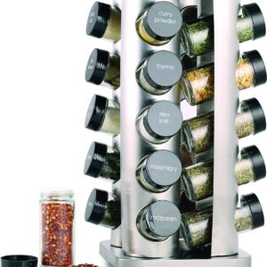 Orii 20 Jar Spice Rack with Spices Included – Revolving Tower Organizer for Kitchen Spices and Seasonings, Free Spice Refills for 5 Years (Stainless Steel)