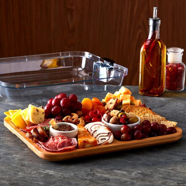 Farberware Build-a-Board Cutting Board with Compartments and Clear Locking Lid for Charcuterie, Snacks, and More-Make it. Take it. Enjoy it, 11x14 Inch, Bamboo - Image 8