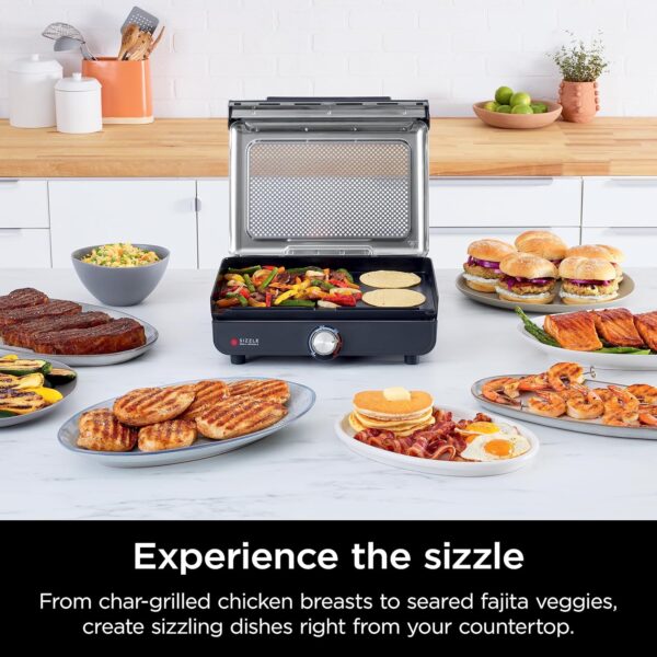 Ninja Griddle and Indoor Grill, 14’’, Electric Grill, For Steak, Burgers, Salmon, Veggies, and More, Pancake Griddle, Nonstick, Dishwasher Safe, 500F, Even Cooking, Silver, GR101 - Image 2