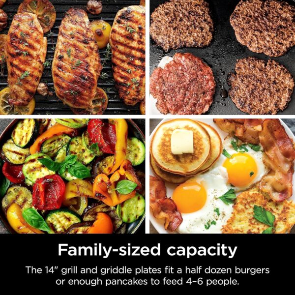 Ninja Griddle and Indoor Grill, 14’’, Electric Grill, For Steak, Burgers, Salmon, Veggies, and More, Pancake Griddle, Nonstick, Dishwasher Safe, 500F, Even Cooking, Silver, GR101 - Image 7